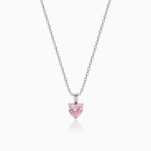 "Pink Solitaire Necklace - Sterling Silver with Rose CZ Stone"