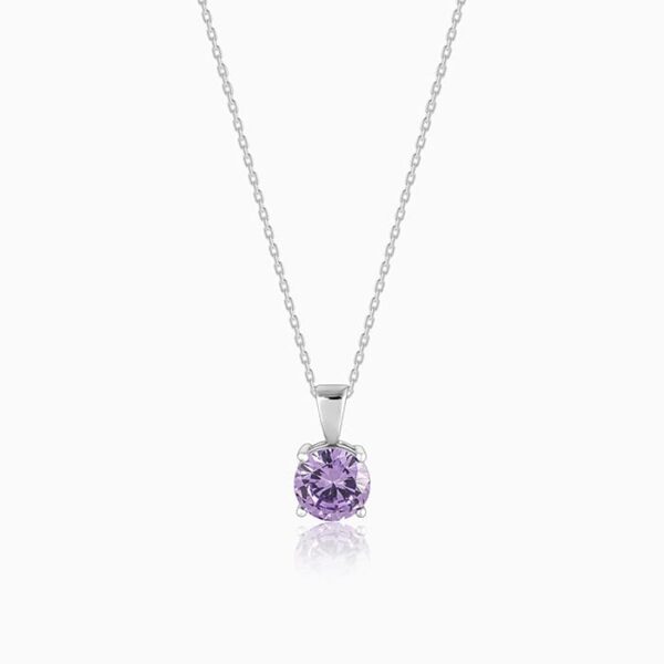 "Purple Solitaire Necklace - Sterling Silver with Amethyst CZ Stone"