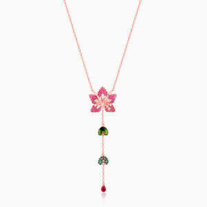 "Exquisite Flower Necklace with Pink Stone - Sterling Silver"