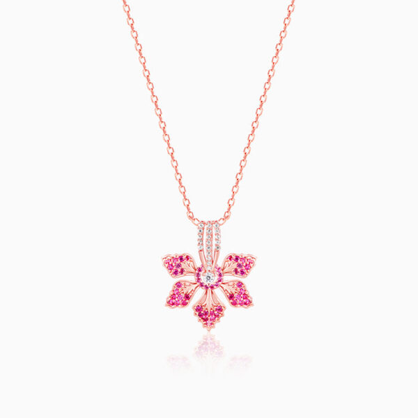 Rose Gold Necklace with Pink Micro Stone